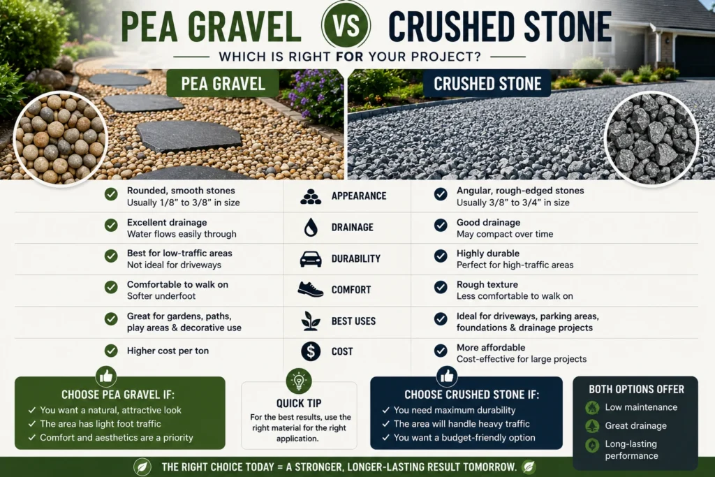 Pea Gravel vs Crushed Stone