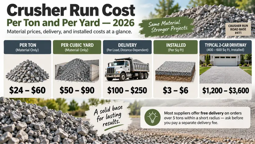 Crusher run cost per ton and per cubic yard 2026