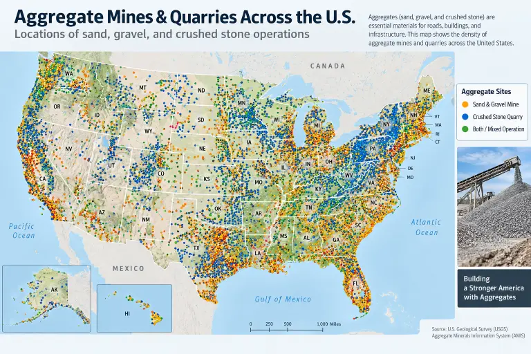 Map of aggregate mine and quarry locations across the United States