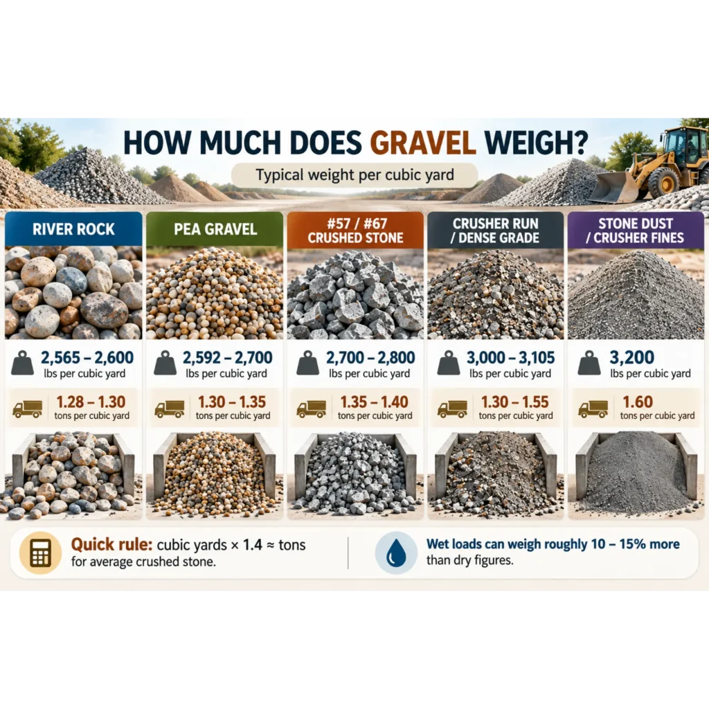 Gravel weight chart showing pounds and tons per cubic yard